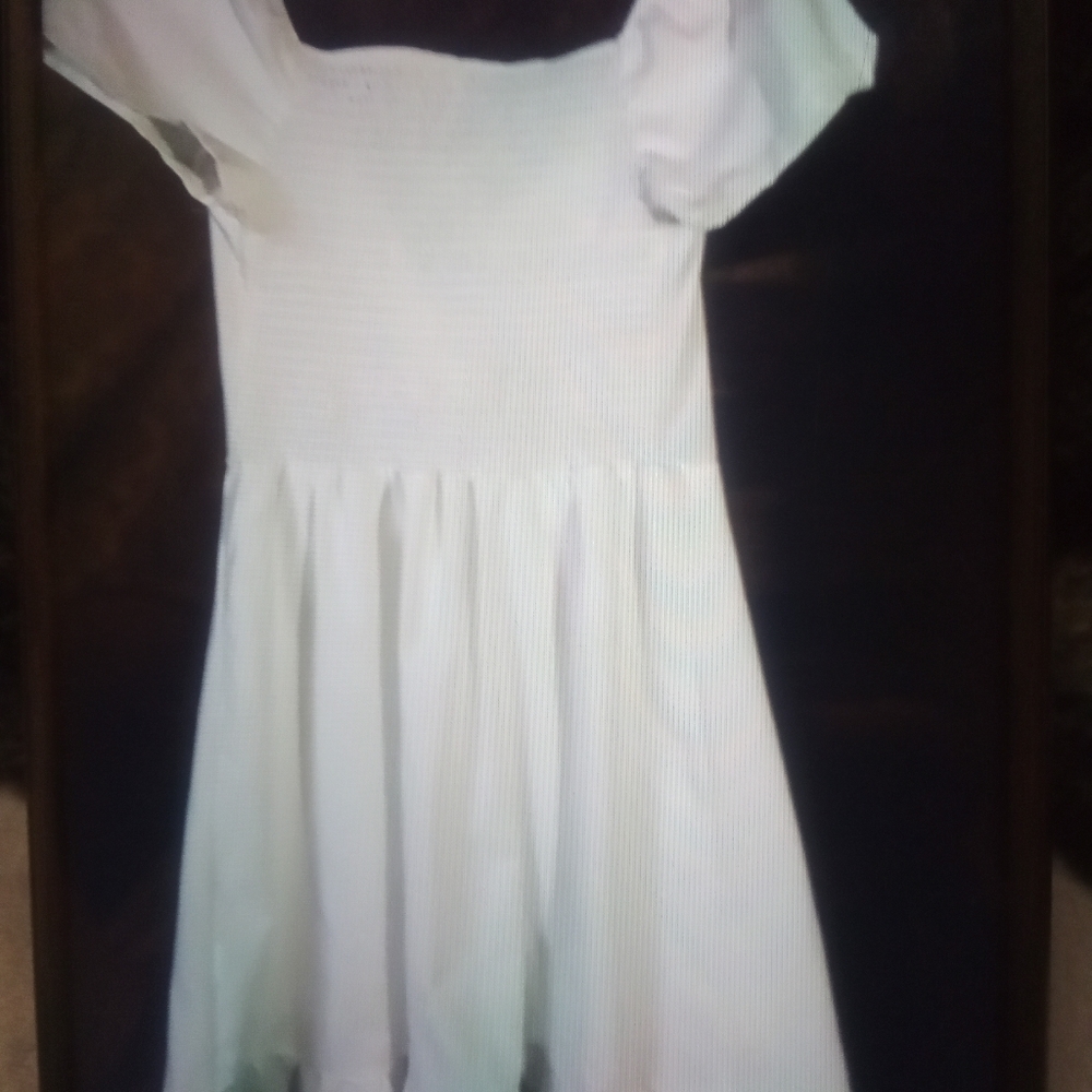 Romwe- all white, sun dress. Low neck line. Elastic bust